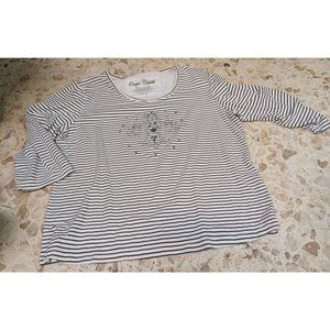 Onque Casuals Women's Top Large Embellished Black & White Stripes